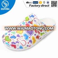 Hot selling 2017 New pattern design heart Printing mens soft shoes garden medical clogs